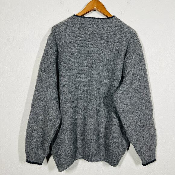 Vintage 90s Lake Harmony USA V Neck Grandpa Sweater Chunky Waffle Knit - L - Picture 2 of 4